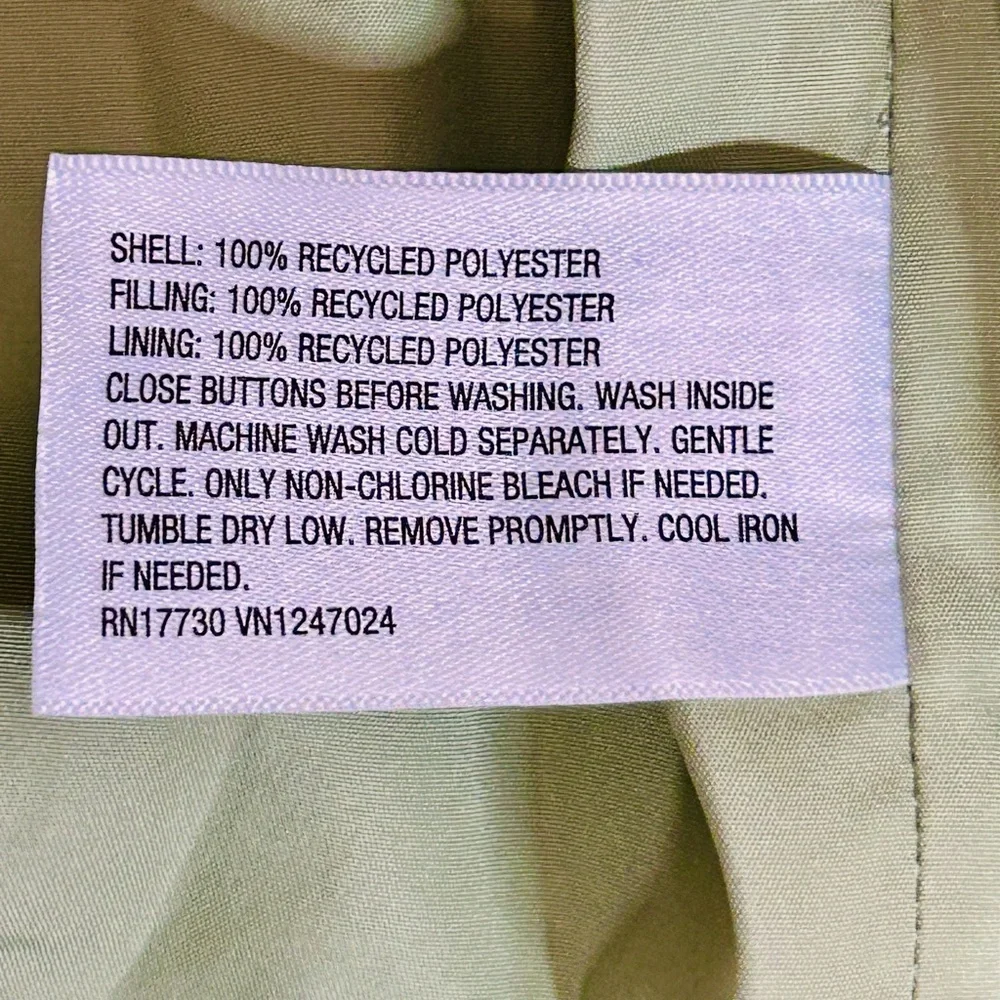 Original Use Quilted Snap Jacket XL Light Olive Green Minimalist Recycled Poly